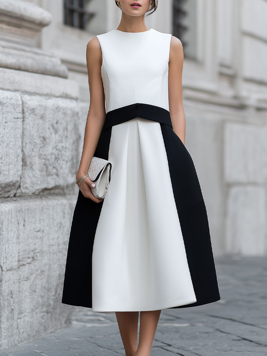 Sleeveless Contrast Panel Midi Set