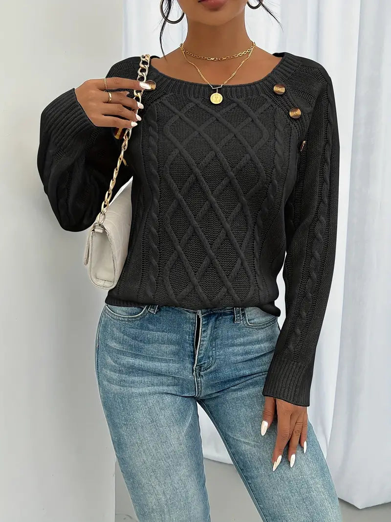 Anaiah Women's Winter Pullover with Buttons – Elegant, Comfortable & Breathable in Cotton Polyester