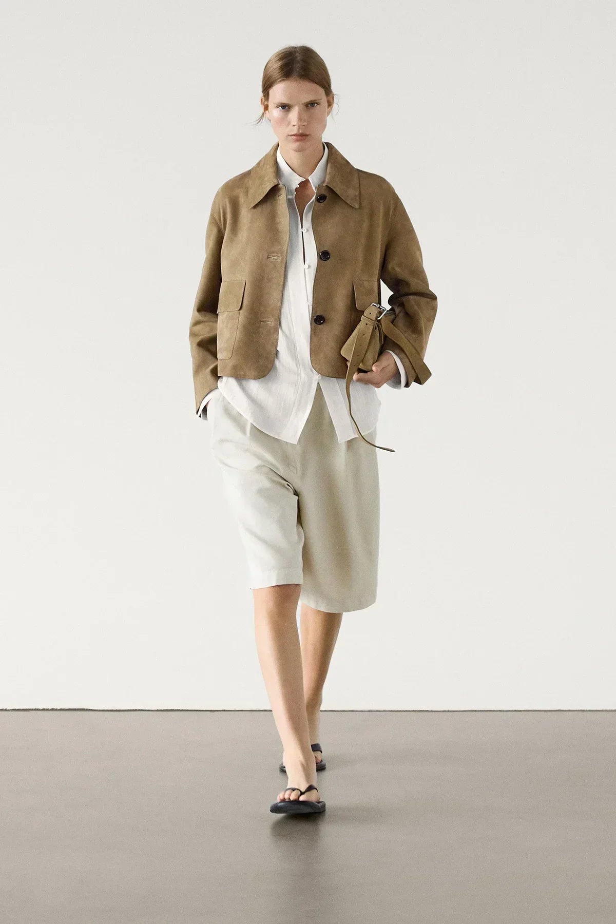Laurel Women's Jacket – Short in Elegant Beige Suede, Minimalist & Urban Style