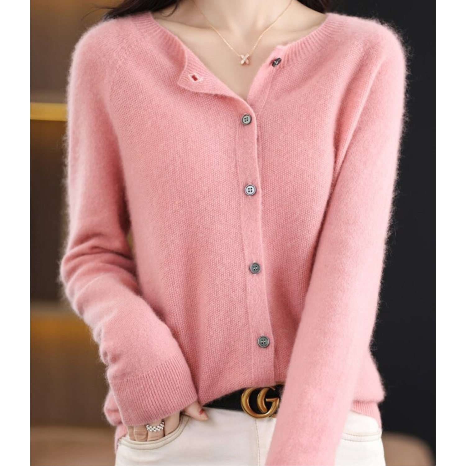 Mercy Cardigan Femme – Elegant Cardigan in Merino Wool & Soft Cashmere with Round Neck