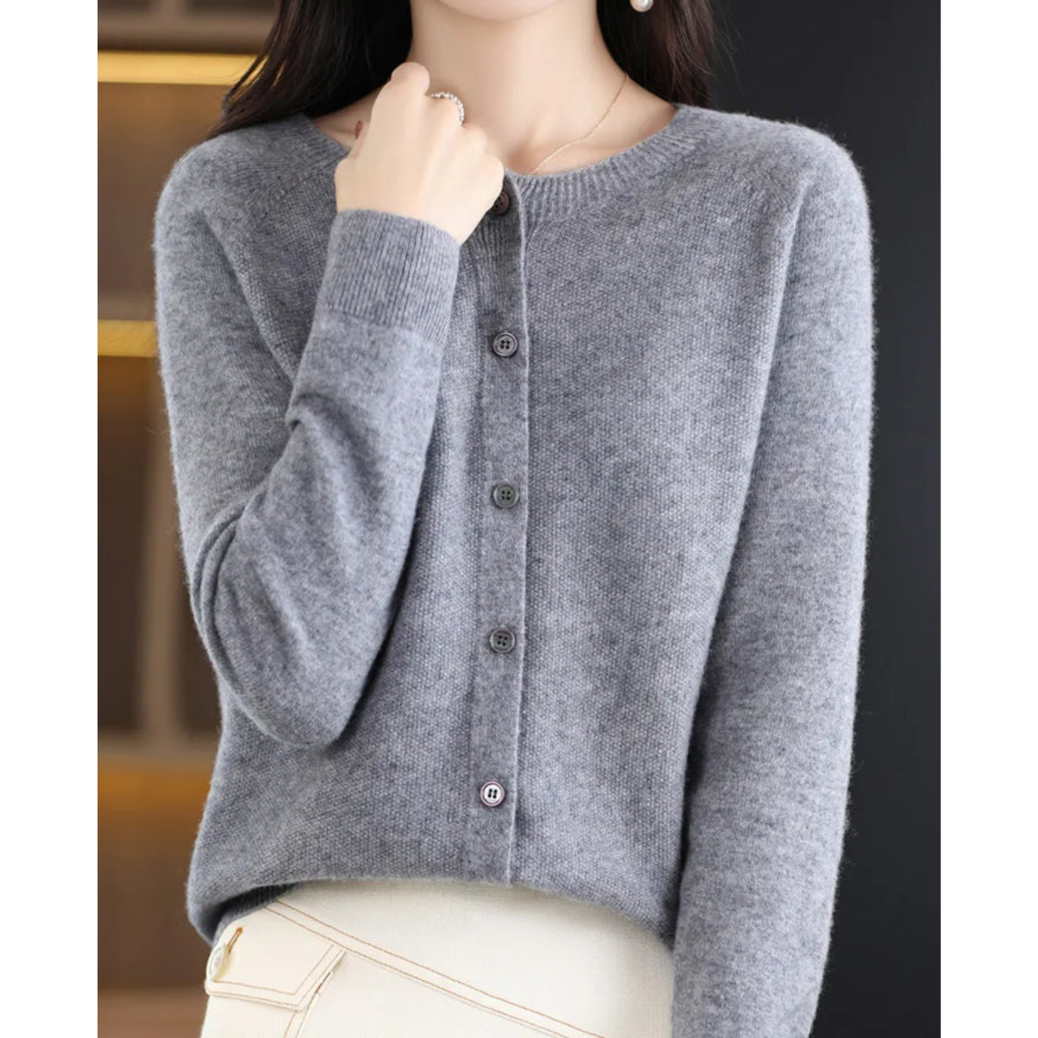 Mercy Cardigan Femme – Elegant Cardigan in Merino Wool & Soft Cashmere with Round Neck