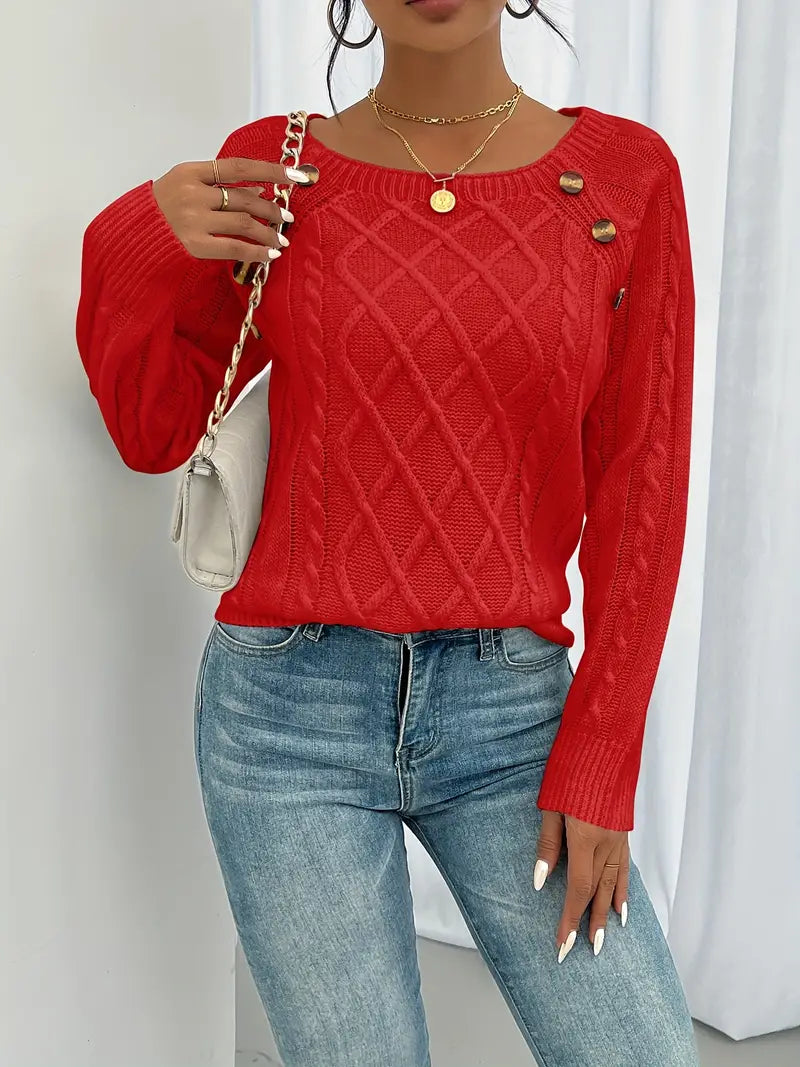 Anaiah Women's Winter Pullover with Buttons – Elegant, Comfortable & Breathable in Cotton Polyester