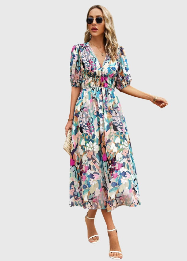 Floral Midi Dress – Breathable Fabric & Flattering Silhouette