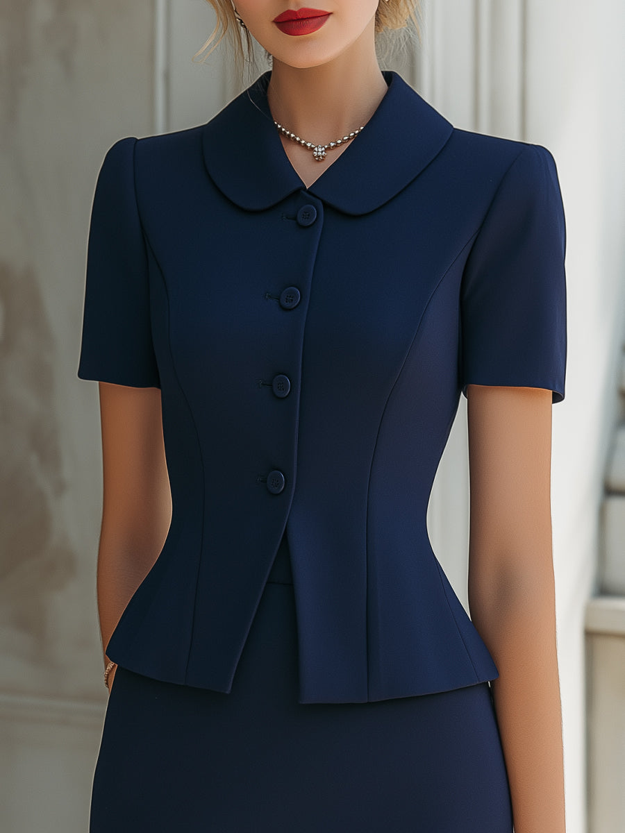 Tailored Short Sleeve Peplum Blazer & Mini Skirt Set