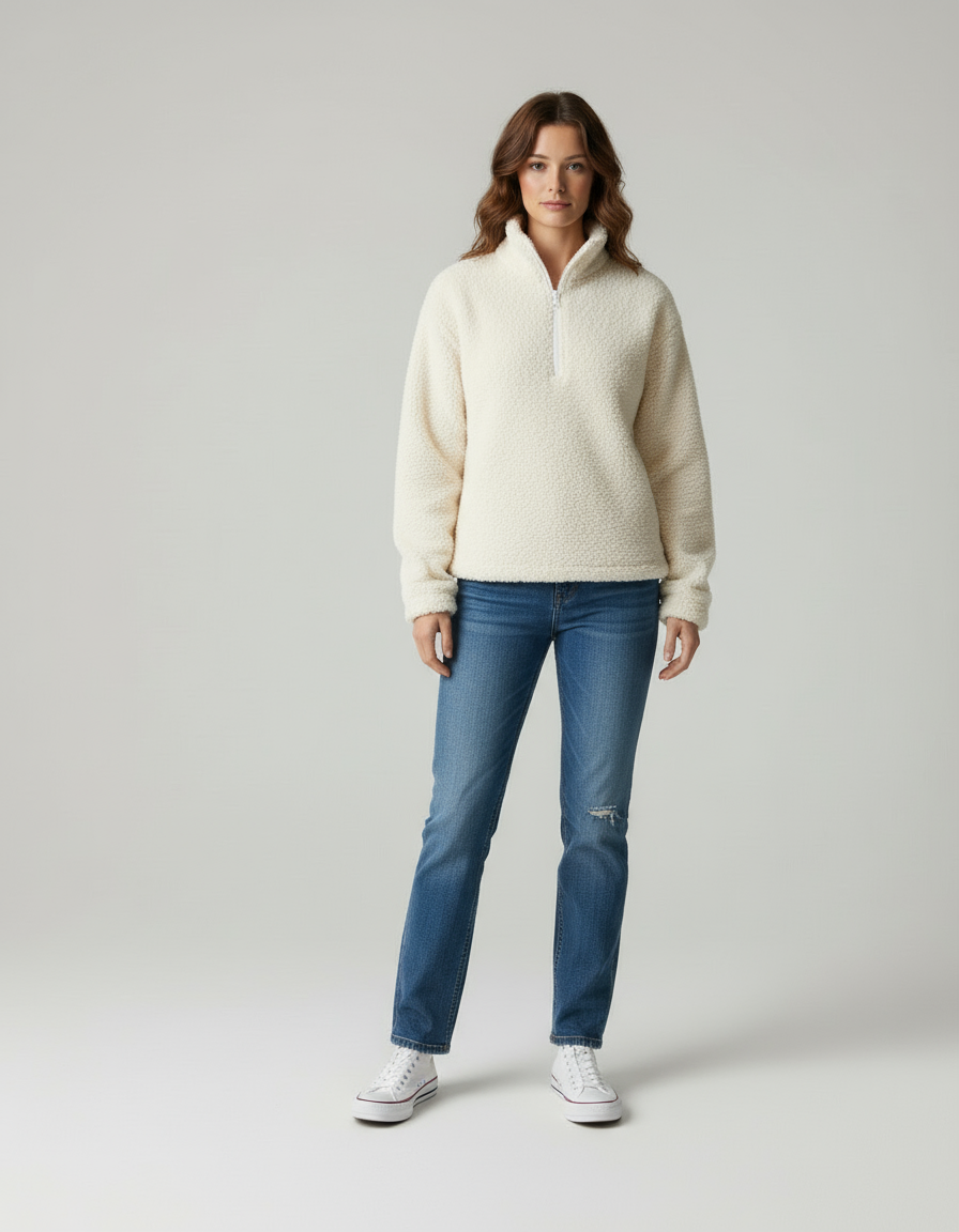 Noime Women's Fleece Sweater – Soft Half-Zip Sweater with Stand-Up Collar and Relaxed Fit
