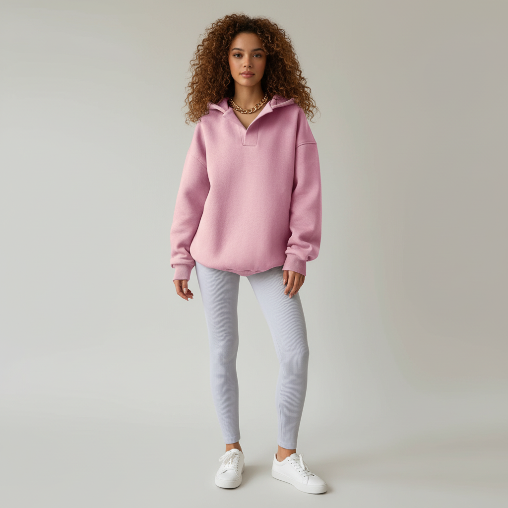 Gianna Women's Oversize V-Neck Hoodie – Modern Comfortable Fleece Sweatshirt