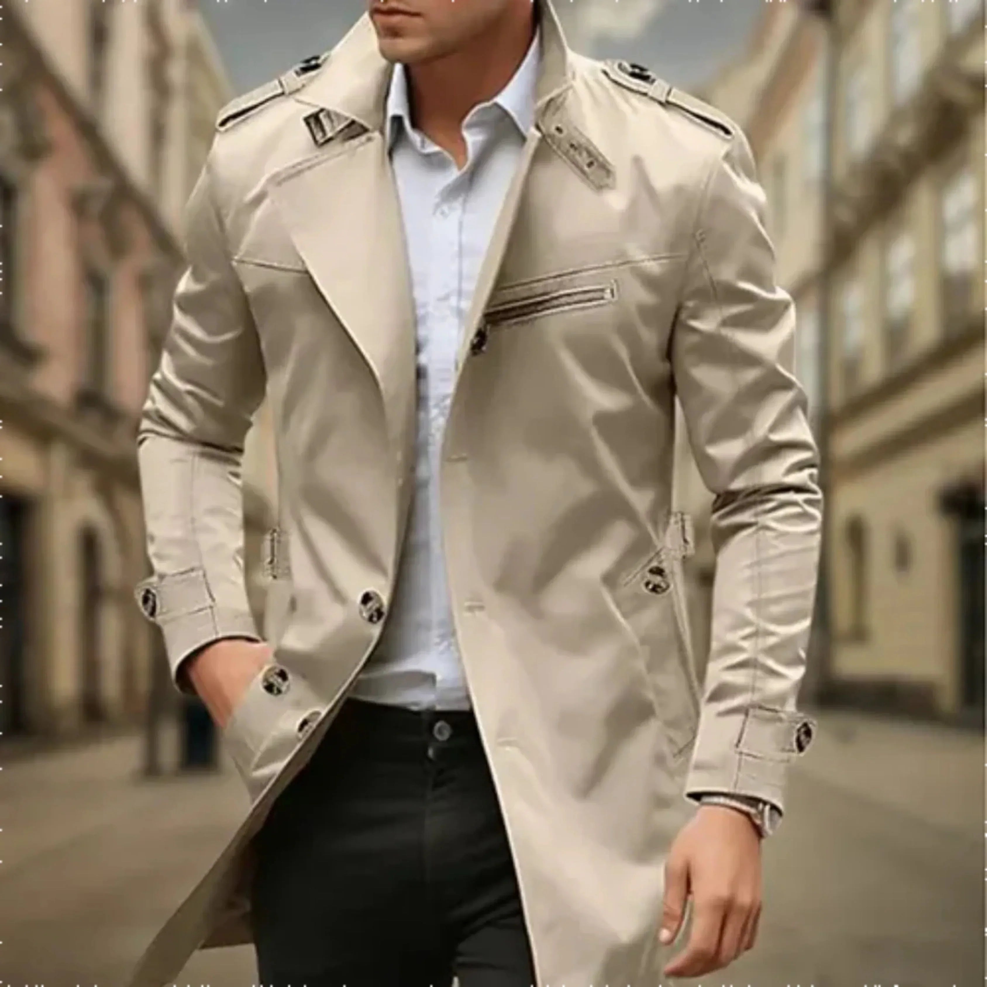Rey Men's Coat – Elegant Waterproof Trench Coat with Classic Double Breasted Design