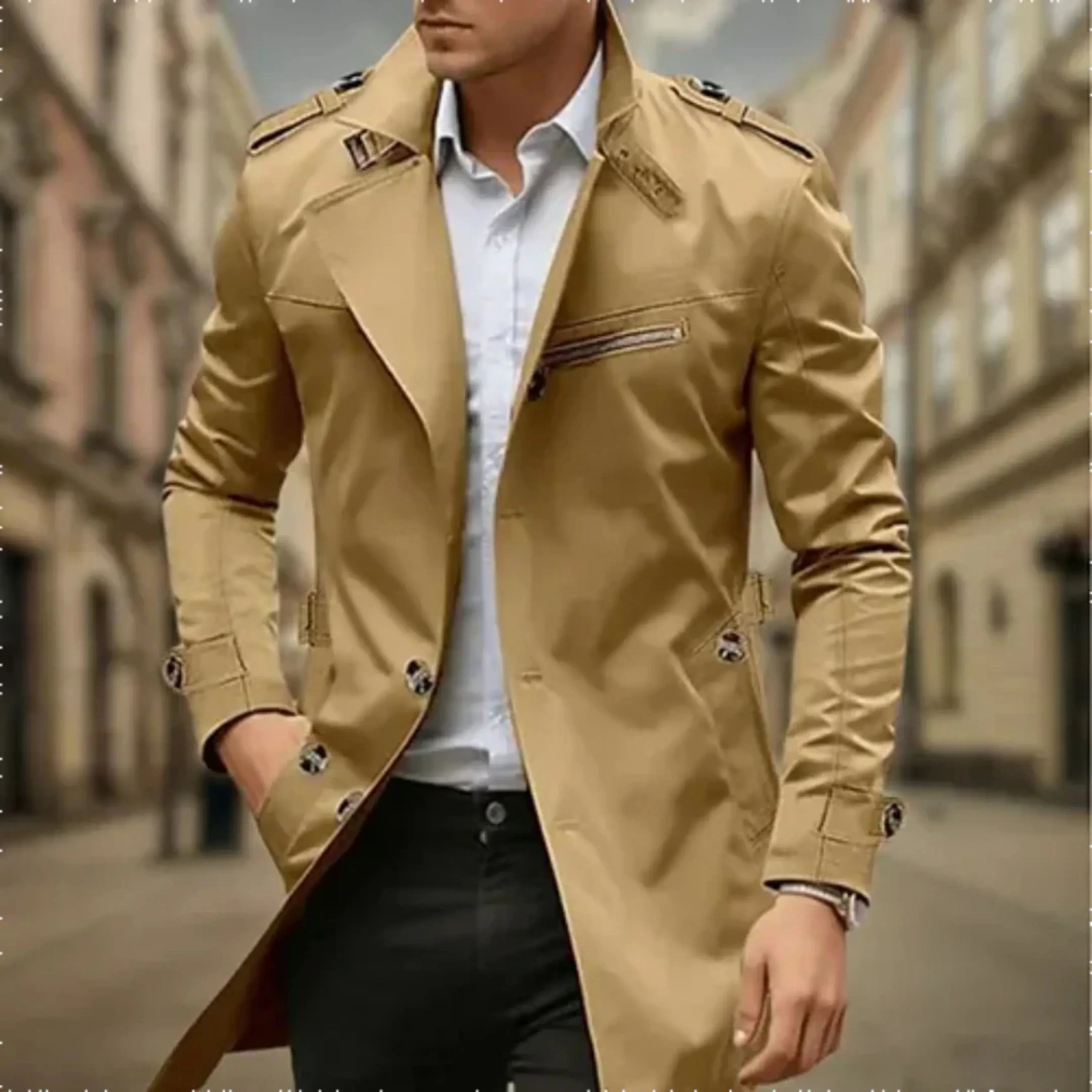 Rey Men's Coat – Elegant Waterproof Trench Coat with Classic Double Breasted Design