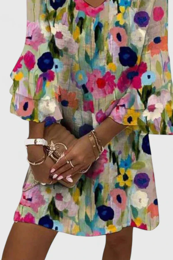Floral V-Neck Dress – Flattering Silhouette & All-Day Comfort