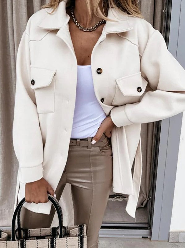Kayleigh Women's Over Shirt – Beige Oversize with Straight Cut, Chic & Casual Style