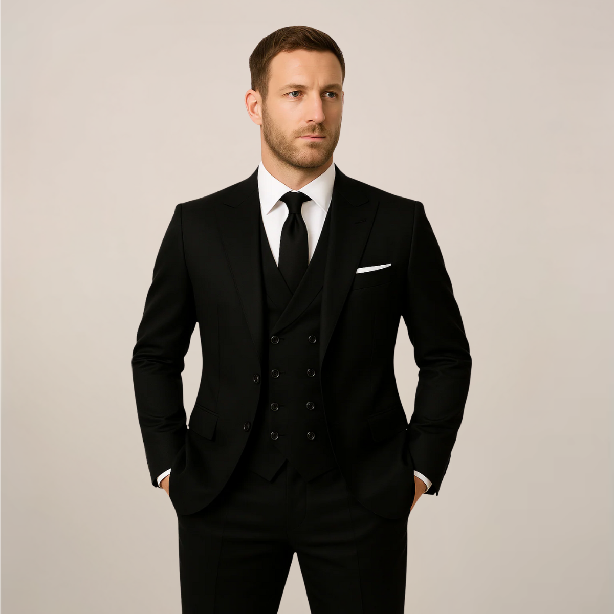 Men’s Three-Piece Dinner Suit – Contrast Lapel, Tailored Fit