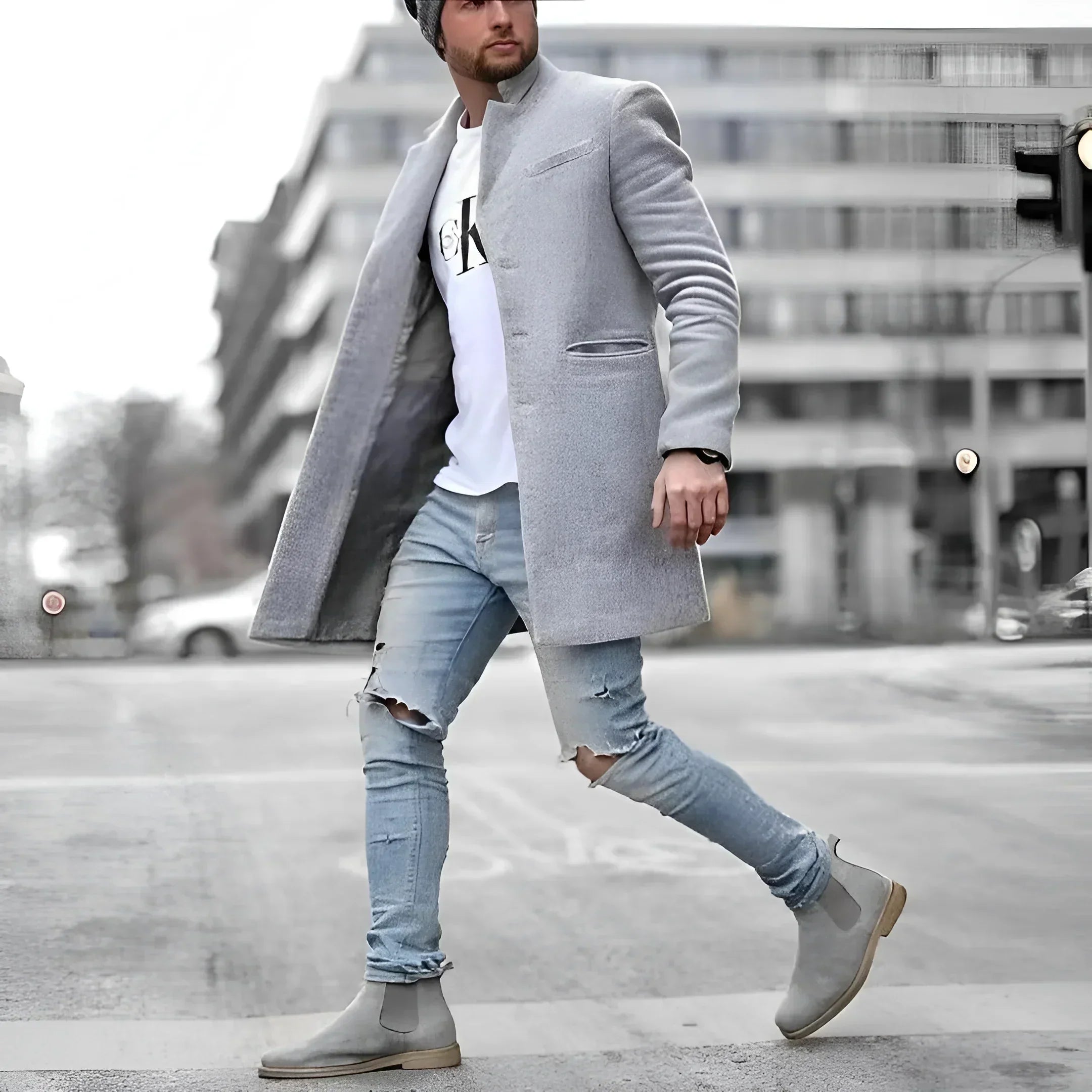 James Manteau Long Homme – Elegant Warm Wool Duster with Timeless Style