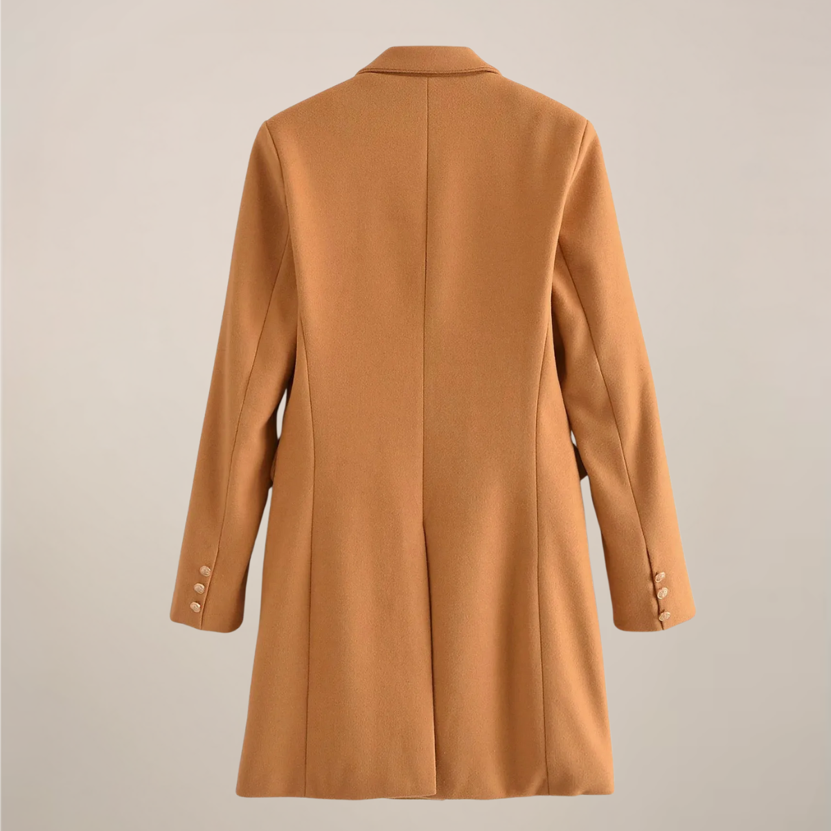 Women’s Camel Structured Peacoat – Double-Breasted with Gold Buttons