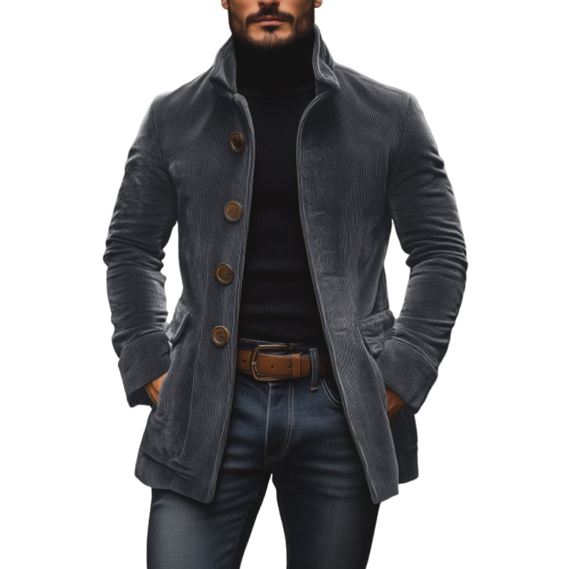 Emerson Men's Corduroy Velvet Coat – Slim Fit with Stand-up Collar & Elegant Side Pockets
