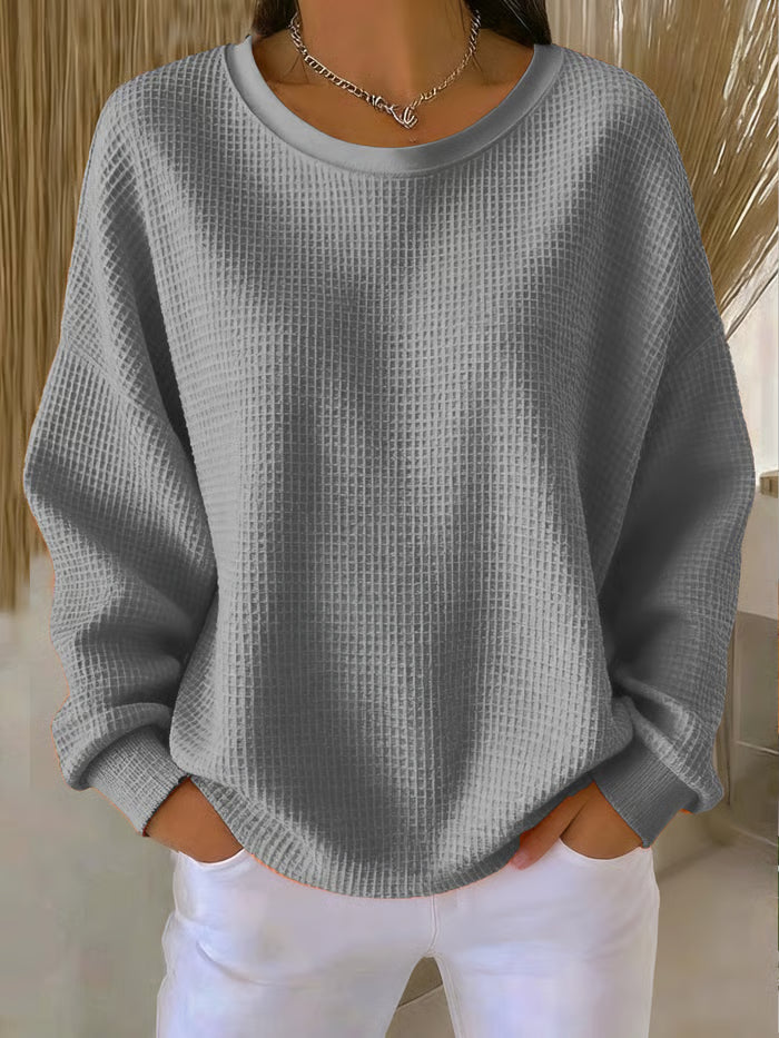 Dahlia Women's Waffle Knit Pullover – Oversized Fit, Soft Cotton & Comfortable Casual Style