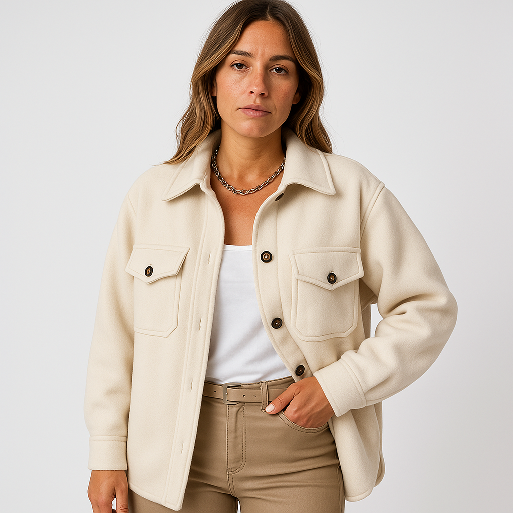 Kayleigh Women's Over Shirt – Beige Oversize with Straight Cut, Chic & Casual Style
