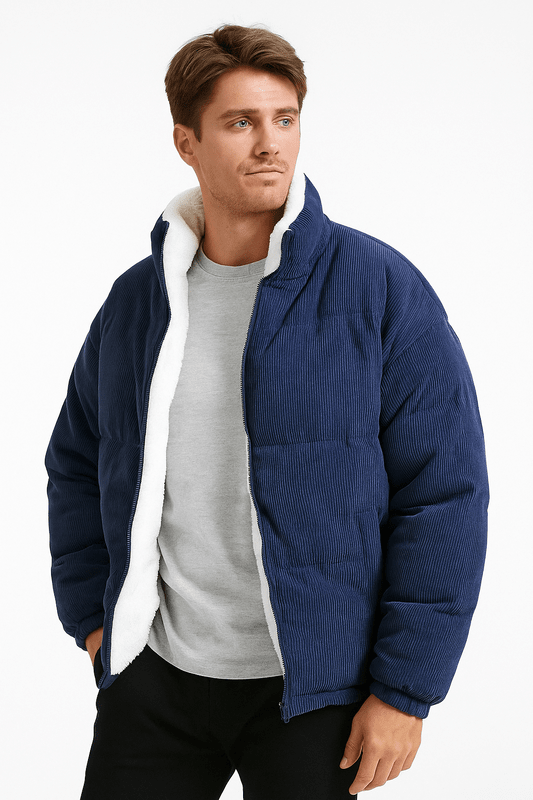 Daniel Men's Corduroy Jacket – Warm Fleece Lined with Zip & Stand-up Collar