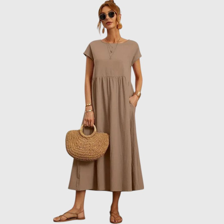 Short Sleeve Relaxed Fit Midi Dress – Breathable Fabric & Lightweight Feel