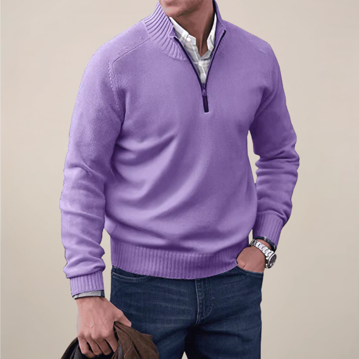 Men’s Half-Zipped Knit Sweater – Smart Casual Layer