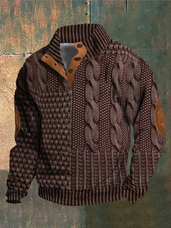 Aaron Pull Men Patchwork – High Collar with Buttons & Suede Details Regular Fit