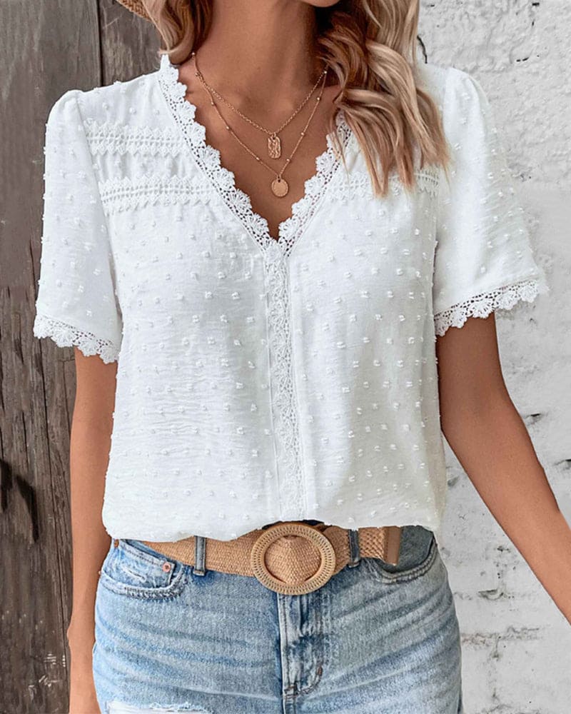 Sophie Blouse Cotton Woman – Vintage Blouse with Lace & Elegant Puff Sleeves
