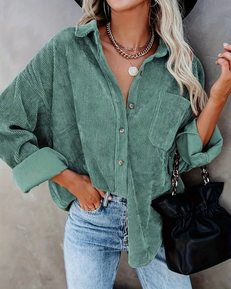 Ainsley Chemise Femme – Casual Vintage Shirt in Soft Corduroy with Chest Pocket