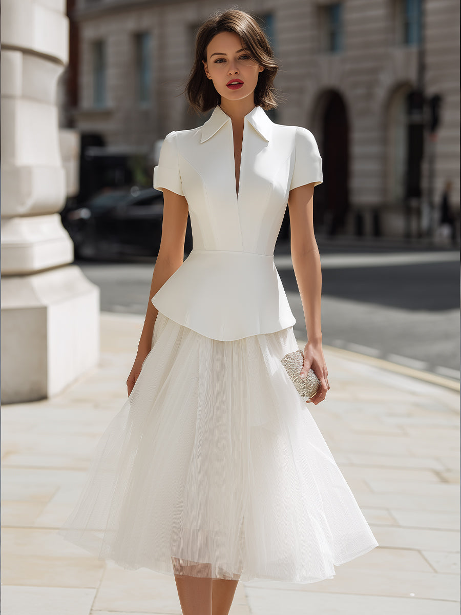 Tailored Peplum Top And Tulle Midi Skirt Set