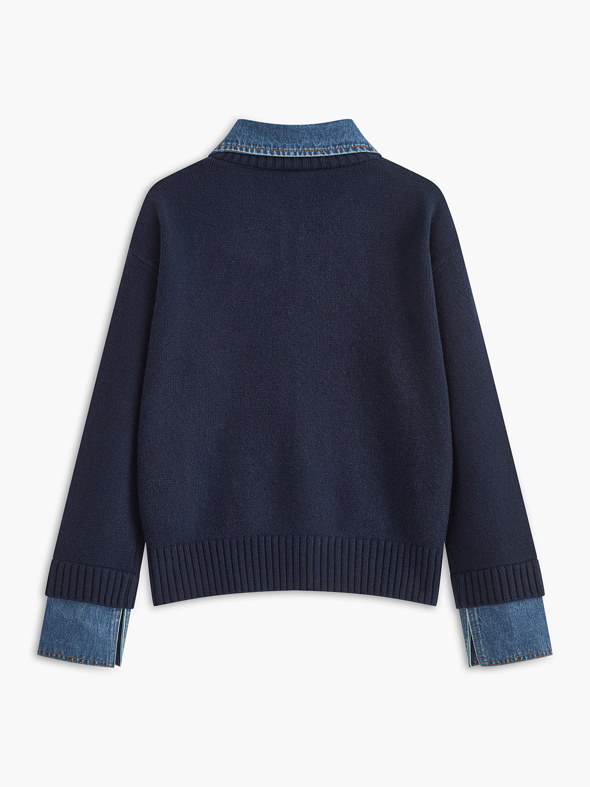 Giana Elegant Women's Sweater – Soft Knit with Denim Effect Collar & Cuffs