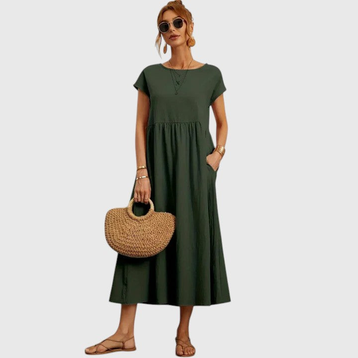 Short Sleeve Relaxed Fit Midi Dress – Breathable Fabric & Lightweight Feel