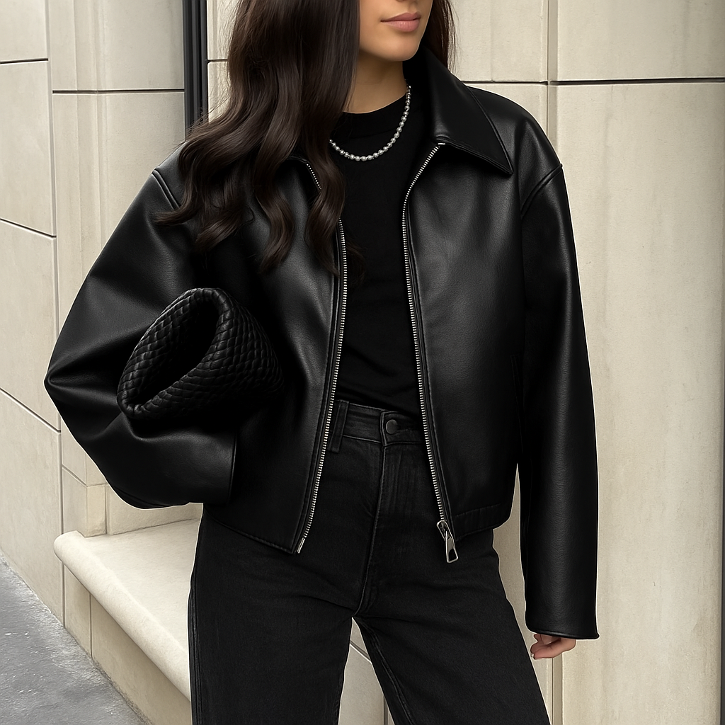 Celeste Bomber Jacket Women in Faux Leather – Trendy Oversize Cut with Classic Collar