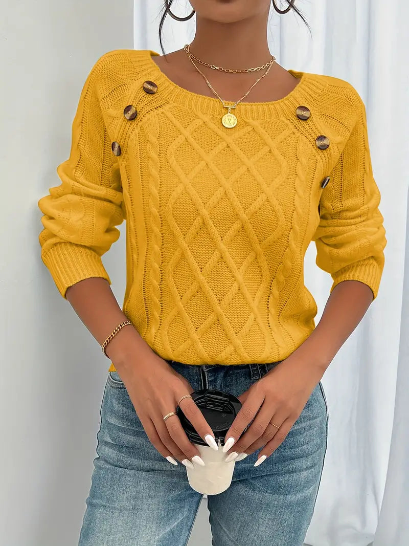 Anaiah Women's Winter Pullover with Buttons – Elegant, Comfortable & Breathable in Cotton Polyester