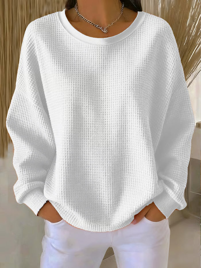 Dahlia Women's Waffle Knit Pullover – Oversized Fit, Soft Cotton & Comfortable Casual Style