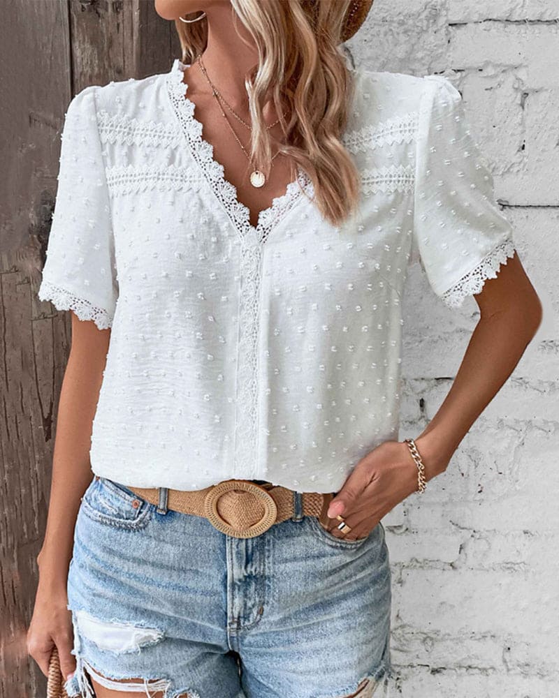 Sophie Blouse Cotton Woman – Vintage Blouse with Lace & Elegant Puff Sleeves