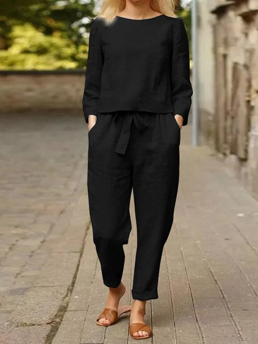 Casual and Stylish Long Sleeve Top and Trousers Set for Women