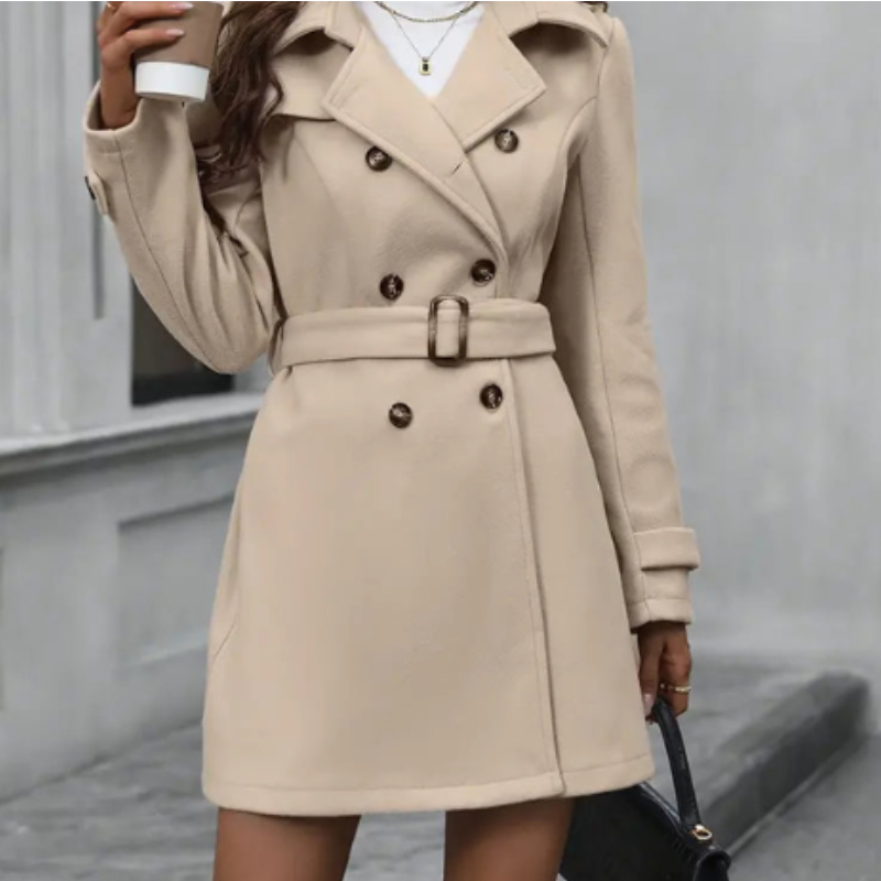 Rosemary Trench Femme – Elegant Mid-Length Coat with Belted Waist & Classic Double-Breasted Cut