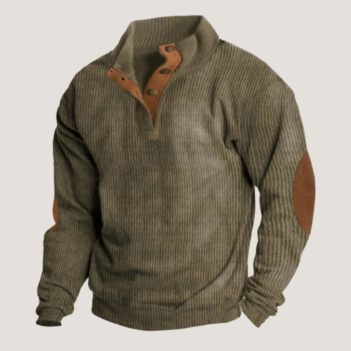 Tristan Pull Homme – Casual Sweatshirt in Soft Fabric with Suede Elbow Patches & Stand-up Collar