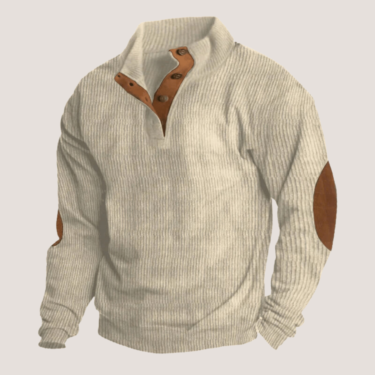 Tristan Pull Homme – Casual Sweatshirt in Soft Fabric with Suede Elbow Patches & Stand-up Collar