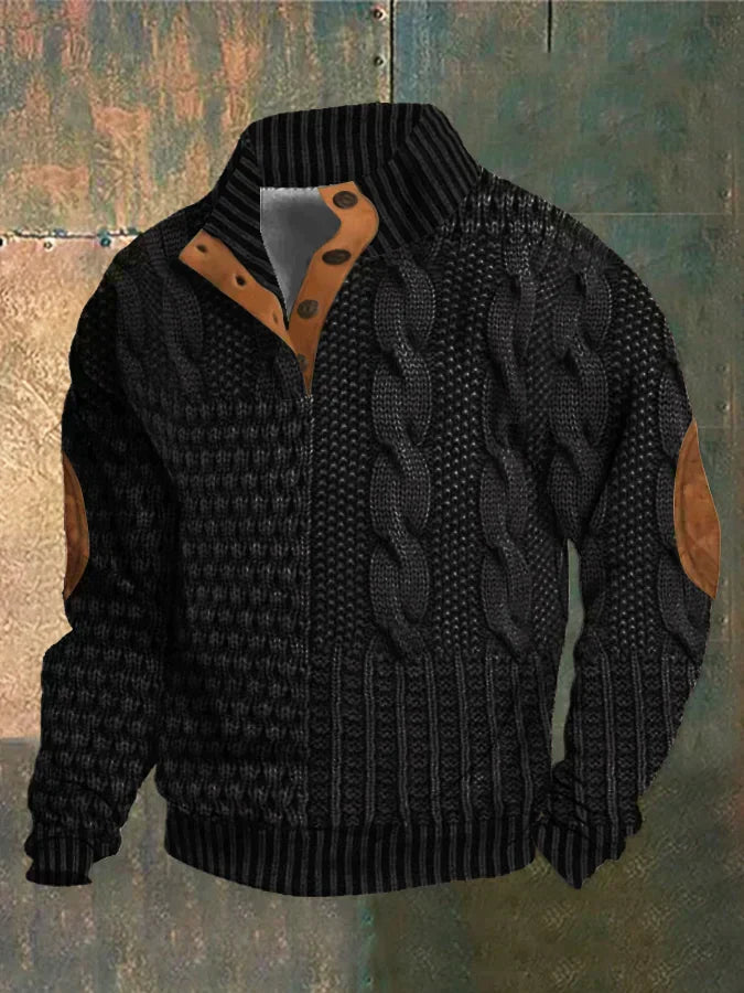 Aaron Pull Men Patchwork – High Collar with Buttons & Suede Details Regular Fit