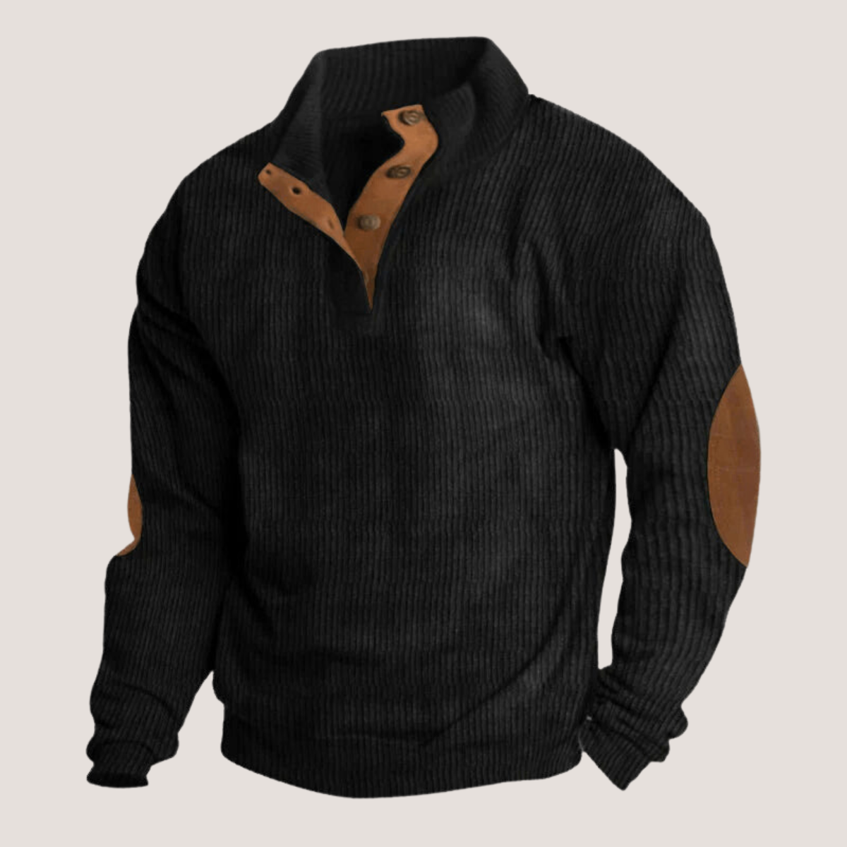 Tristan Pull Homme – Casual Sweatshirt in Soft Fabric with Suede Elbow Patches & Stand-up Collar