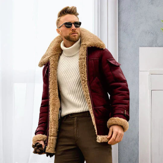 Raymond Men's Jacket – Durable Leather with Soft Fur Lining & Elegant Style