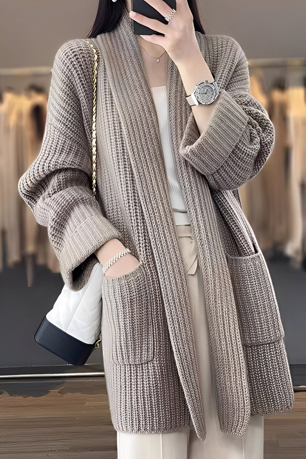 Esther – Long Open Gilet for Women – Soft and Elegant Knit with Fluid Cut for Daily and Casual Outfits