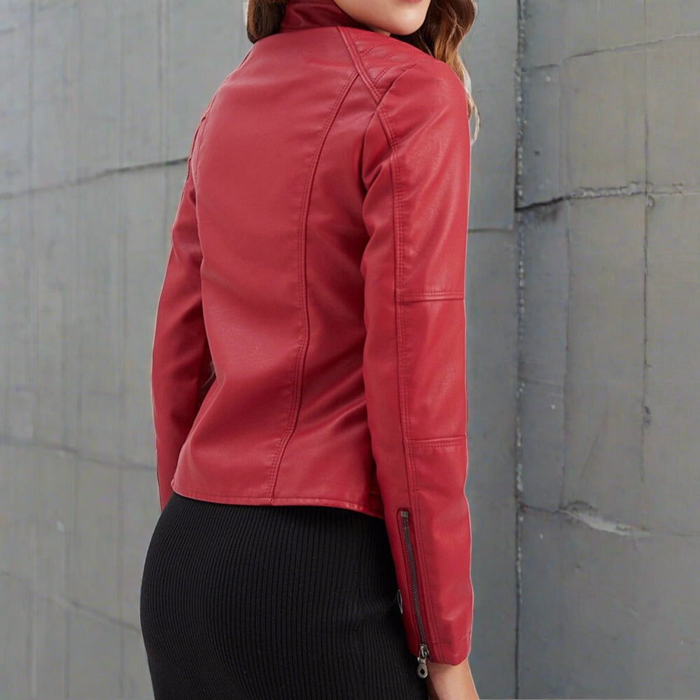 Diana Women's Leather Jacket – Elegant Regular Fit with Zipped Pockets & Zipper Closure