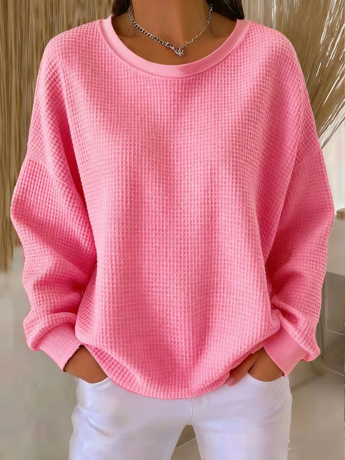 Dahlia Women's Waffle Knit Pullover – Oversized Fit, Soft Cotton & Comfortable Casual Style