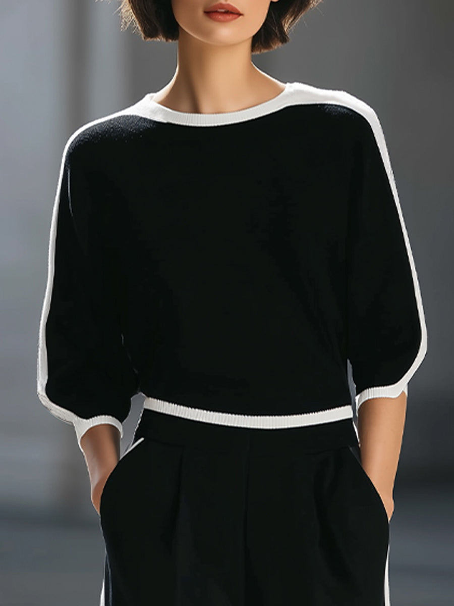Contrast Trim Knit Two-Piece Set
