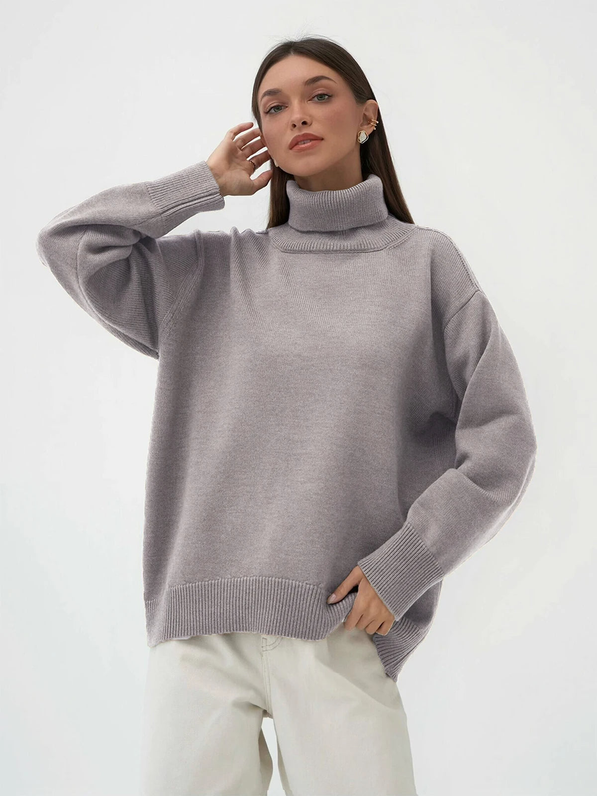 Elise Oversized Turtleneck Sweater for Women – Soft and Warm Knit Sweater with Timeless Style