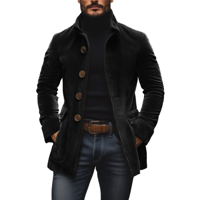 Emerson Men's Corduroy Velvet Coat – Slim Fit with Stand-up Collar & Elegant Side Pockets