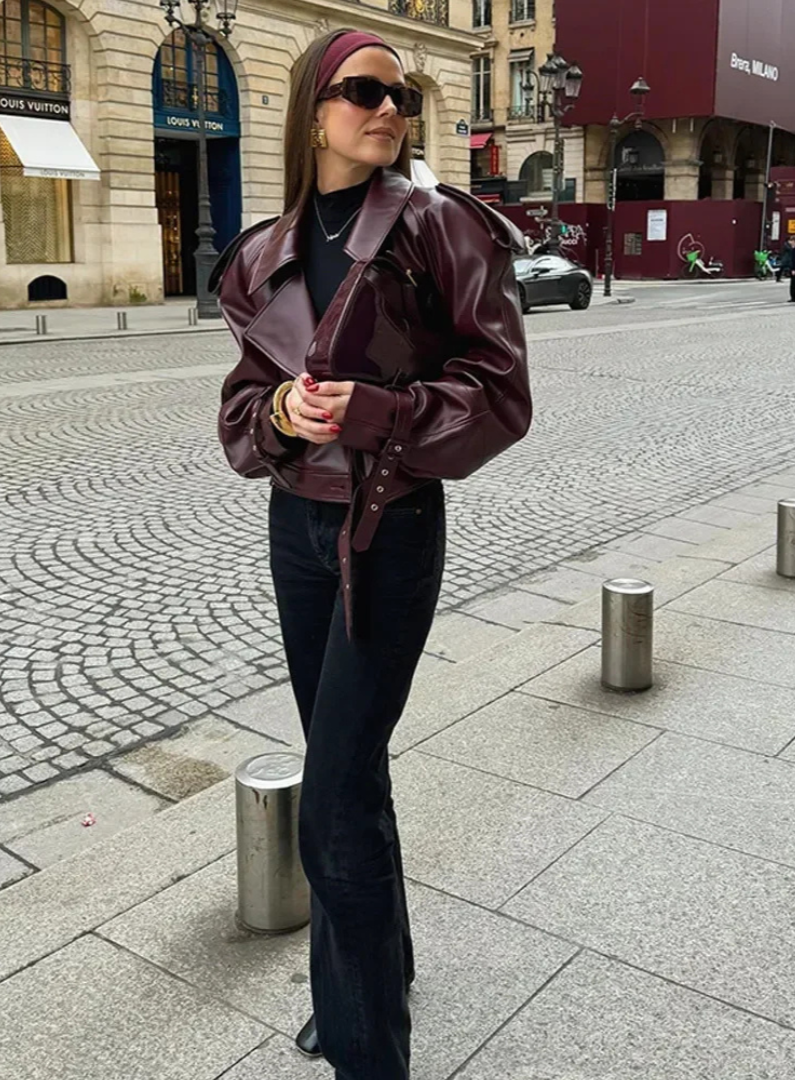 Audace Parisienne Oversize Jacket Leather Effect – Belt, Modern & Elegant Style Woman