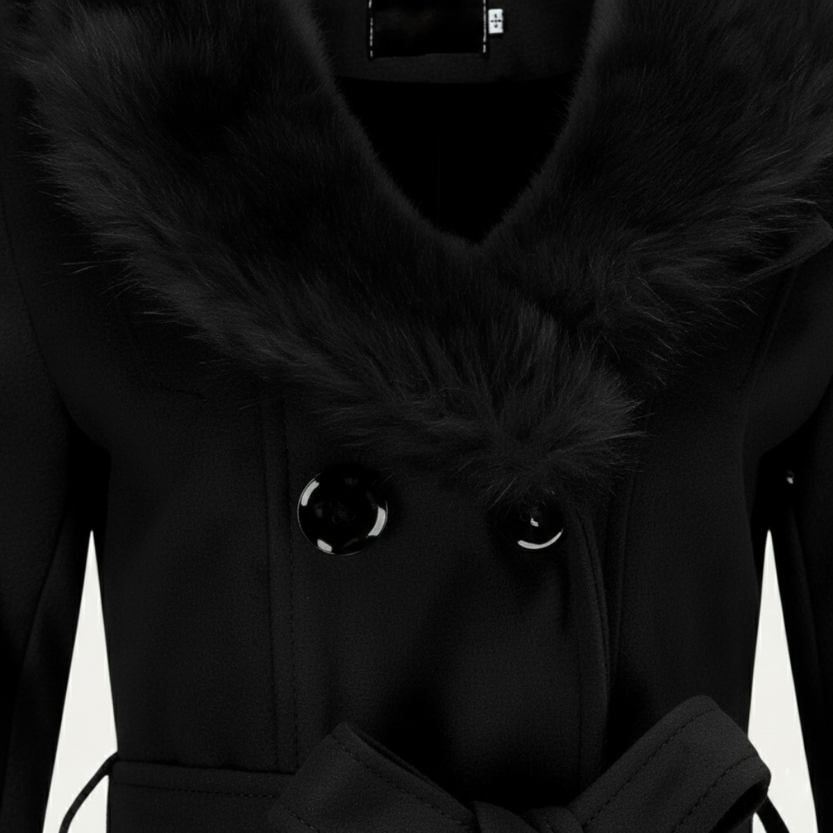 Women’s Double-Breasted Belted Trench Coat with Faux Fur Collar