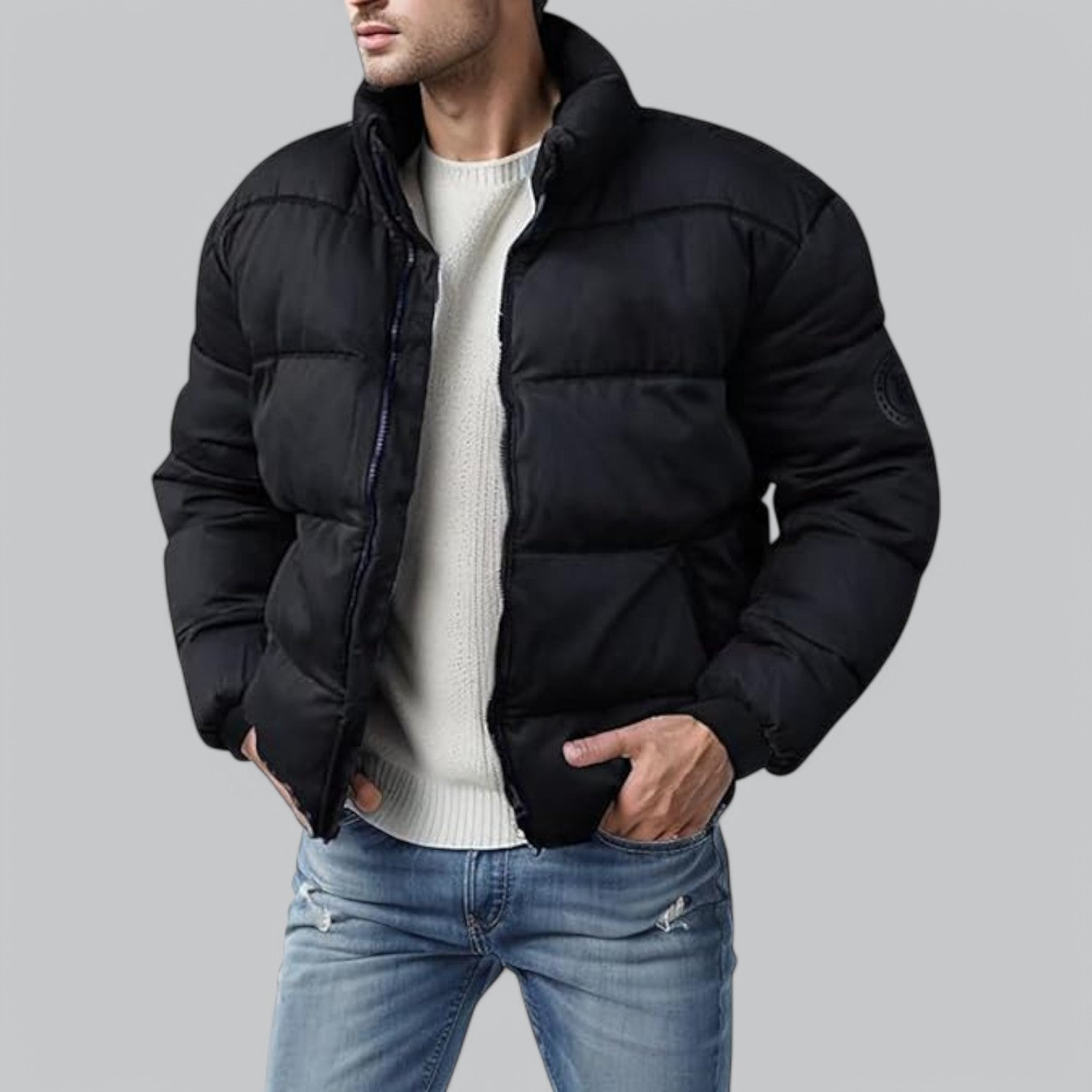 Zairyx Minimalist Men's Puffer Jacket – Lightweight Down Jacket with Stand-Up Collar and Zip