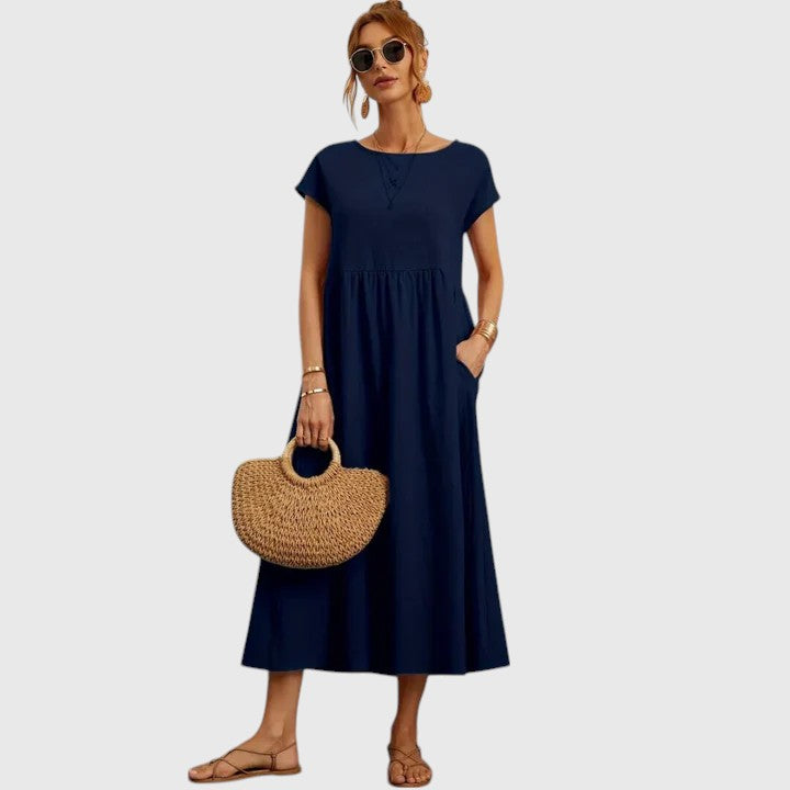Short Sleeve Relaxed Fit Midi Dress – Breathable Fabric & Lightweight Feel